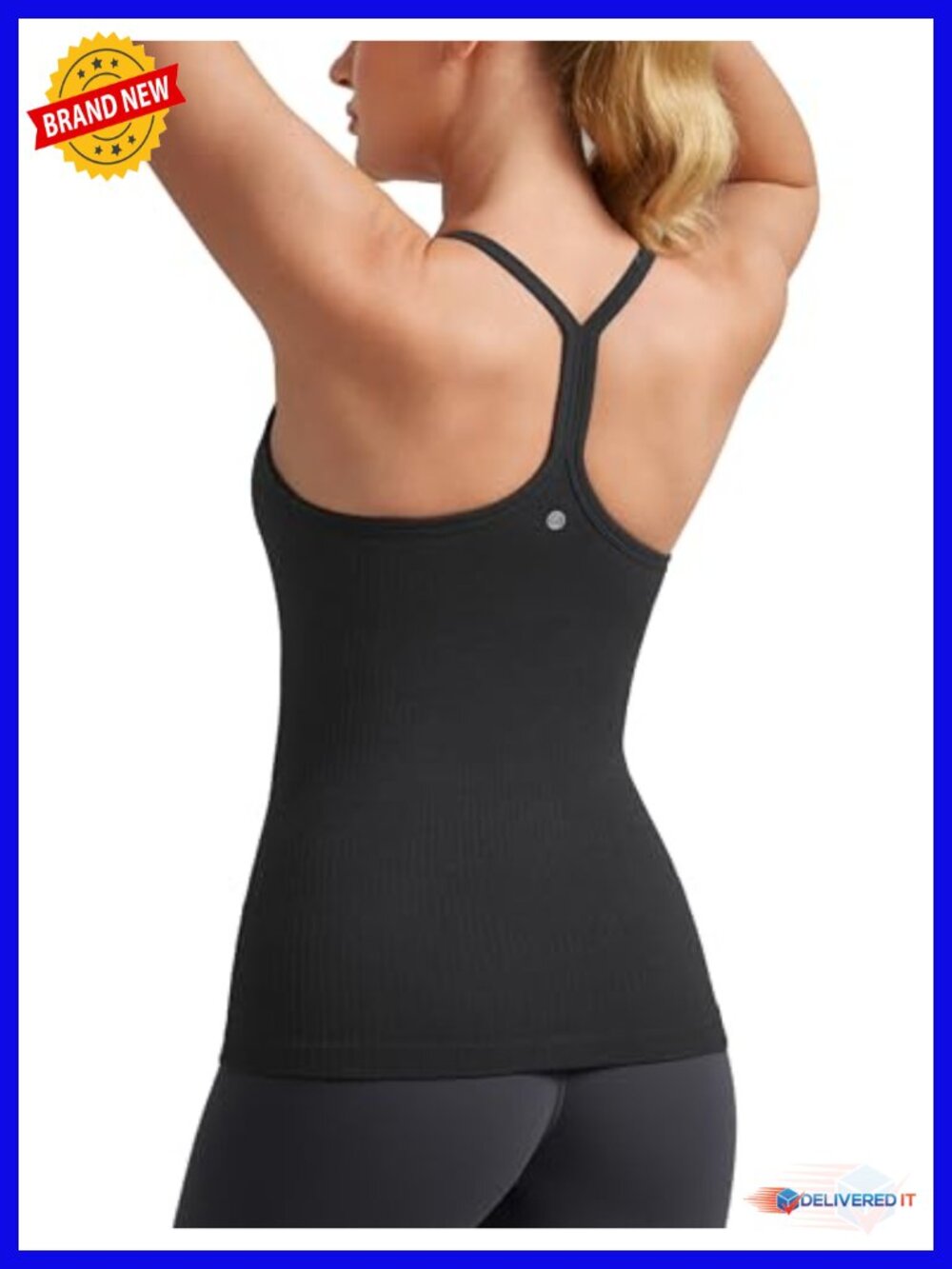 Seamless Rib Y Back Tank Top with Built in Bra and Removable Pads